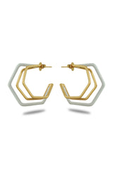 Gold Trio White Enamel Hoop Earrings
