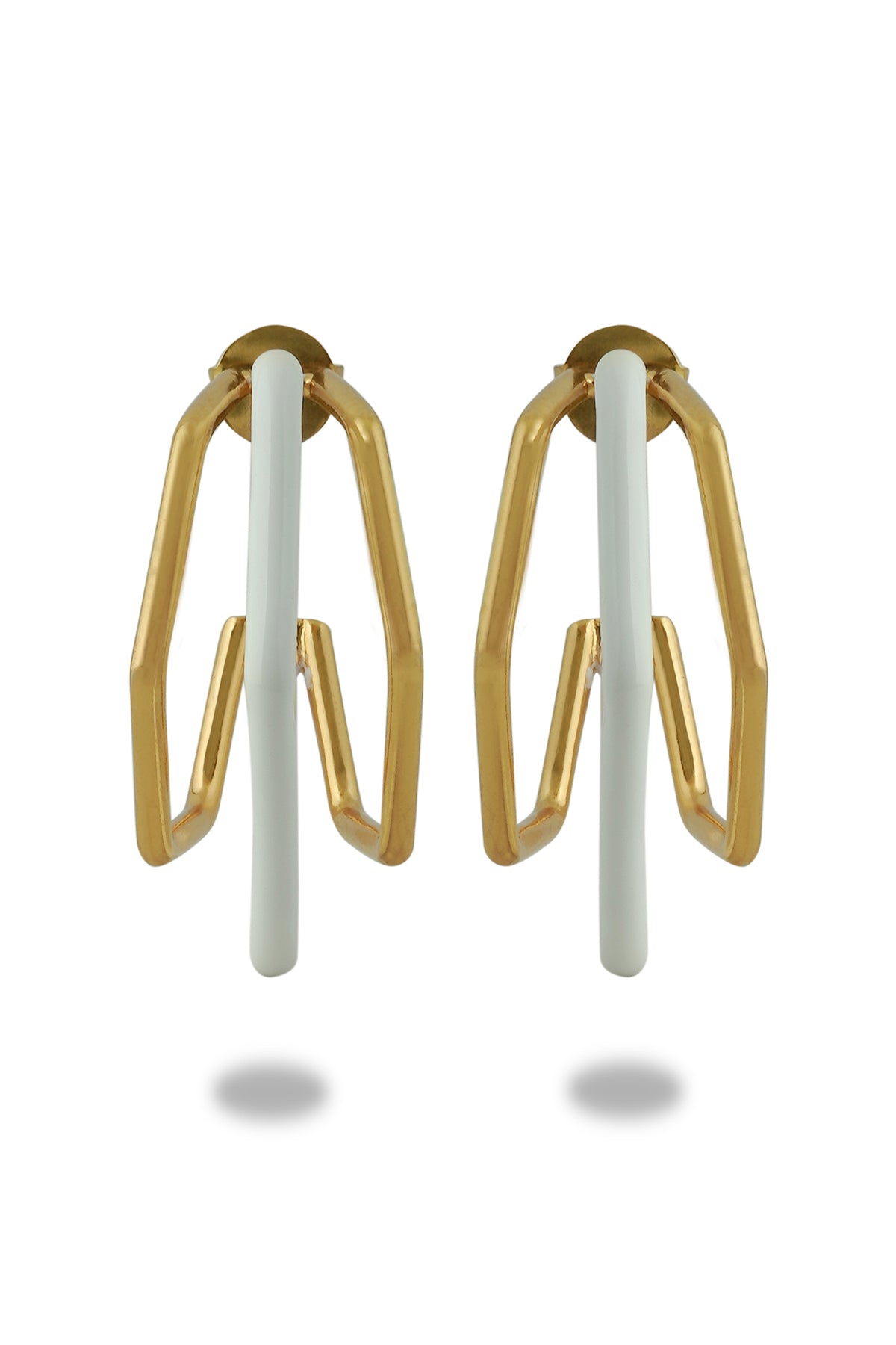 Gold Trio White Enamel Hoop Earrings