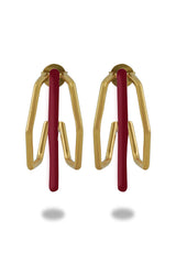 Gold Trio Maroon Enamel Hoop Earrings