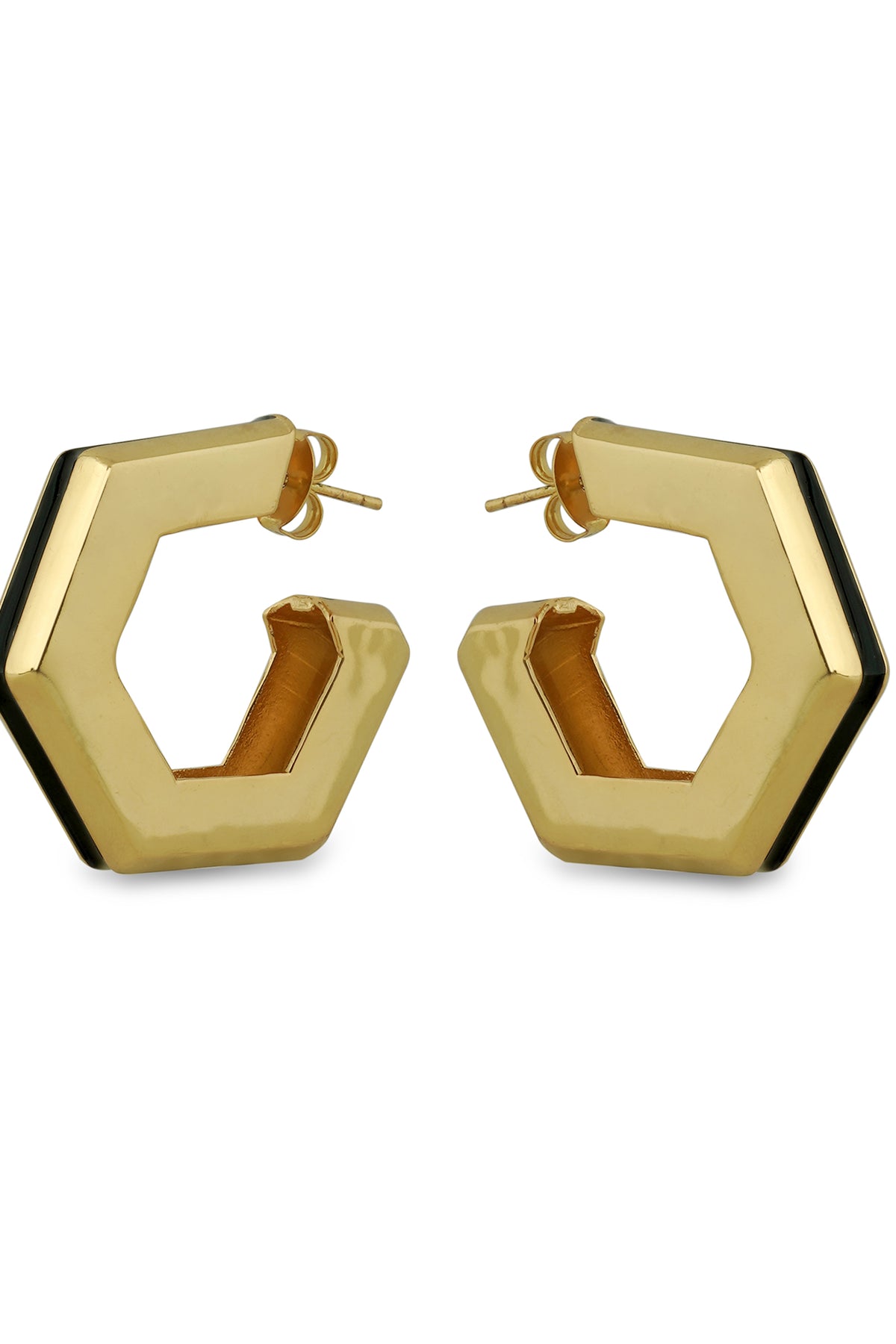 Gold Black Enamel Geometric Hoop Earrings