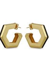 Gold Black Enamel Geometric Hoop Earrings