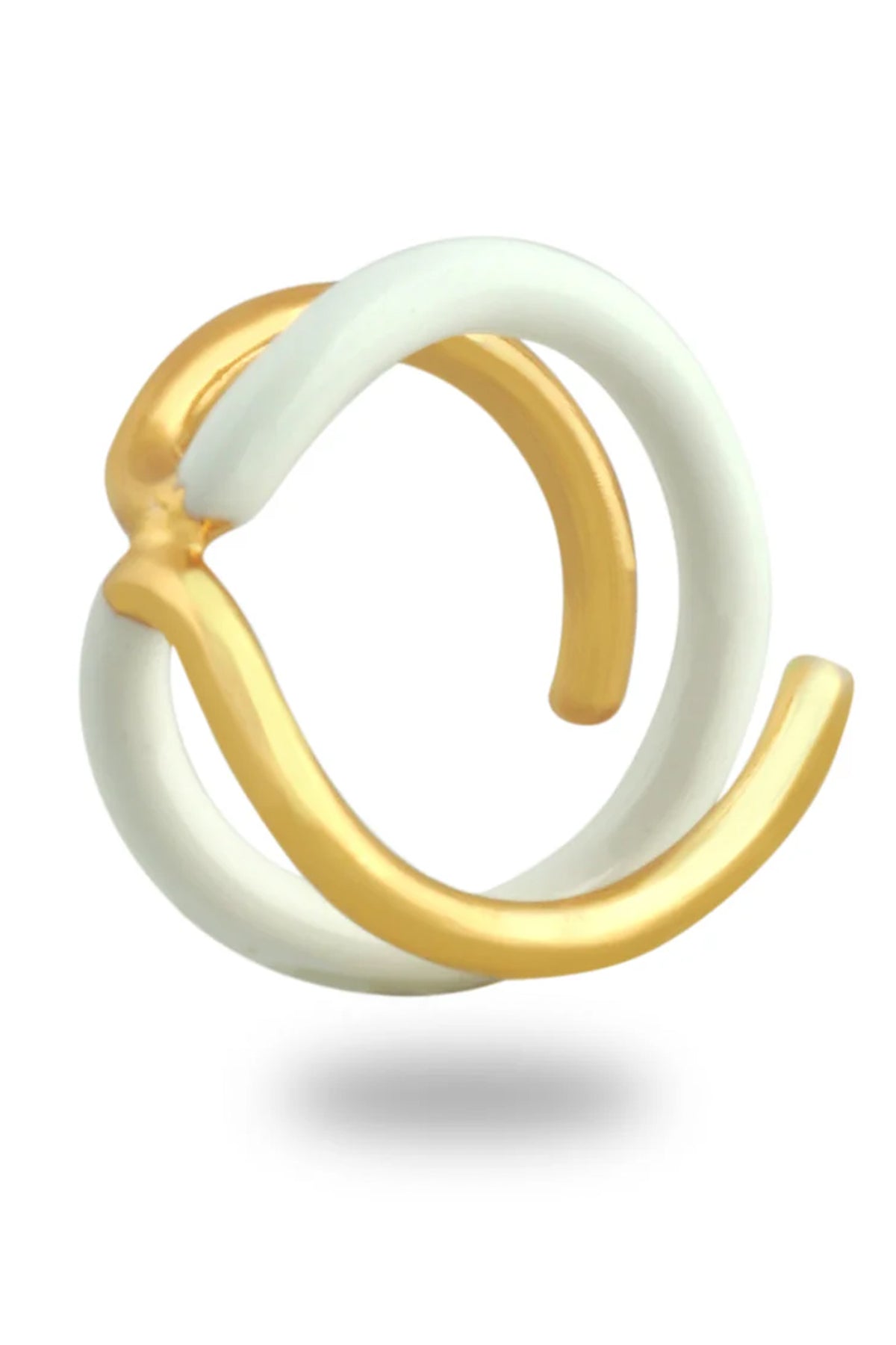 Gold White Enamel Twisted Statement Ring