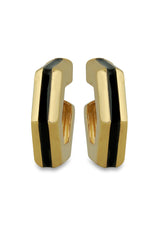 Gold Black Enamel Geometric Hoop Earrings