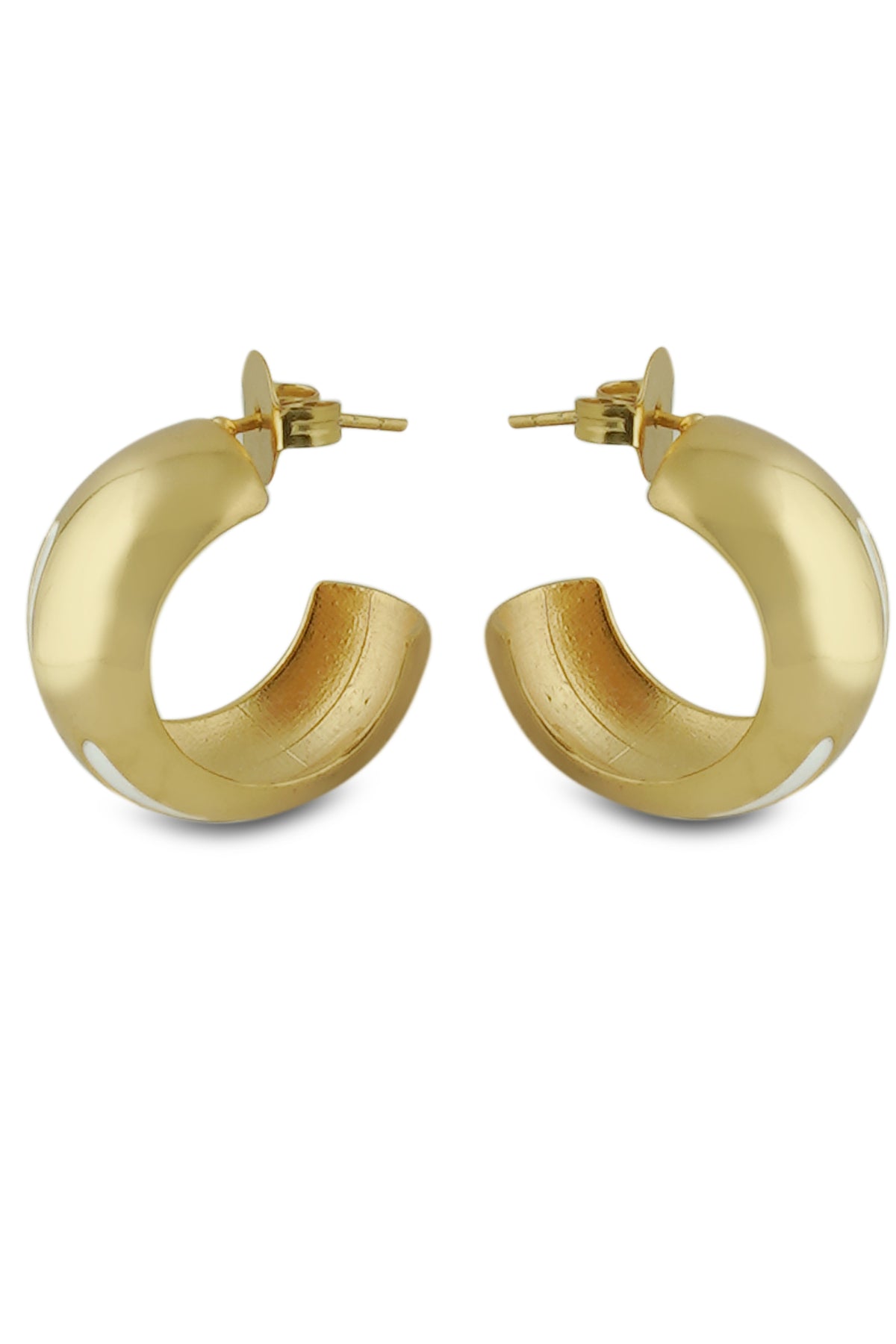 Gold White Enamel Tiny Hoop Earrings