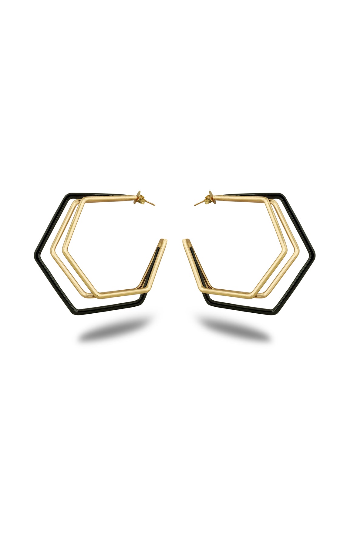 XL Gold Black Enamel Hoop Earrings