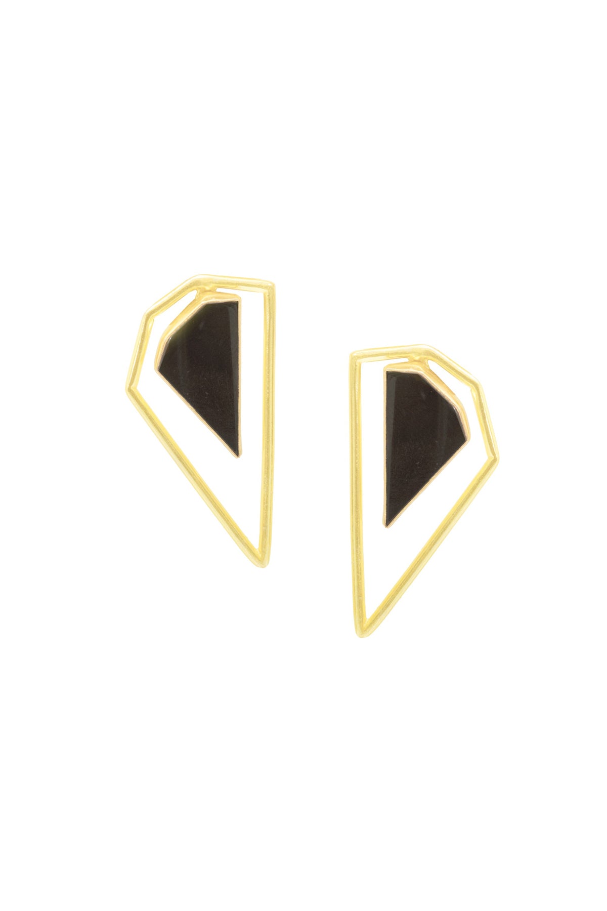 Gold Sculptural Black Minimal Statement Earrings