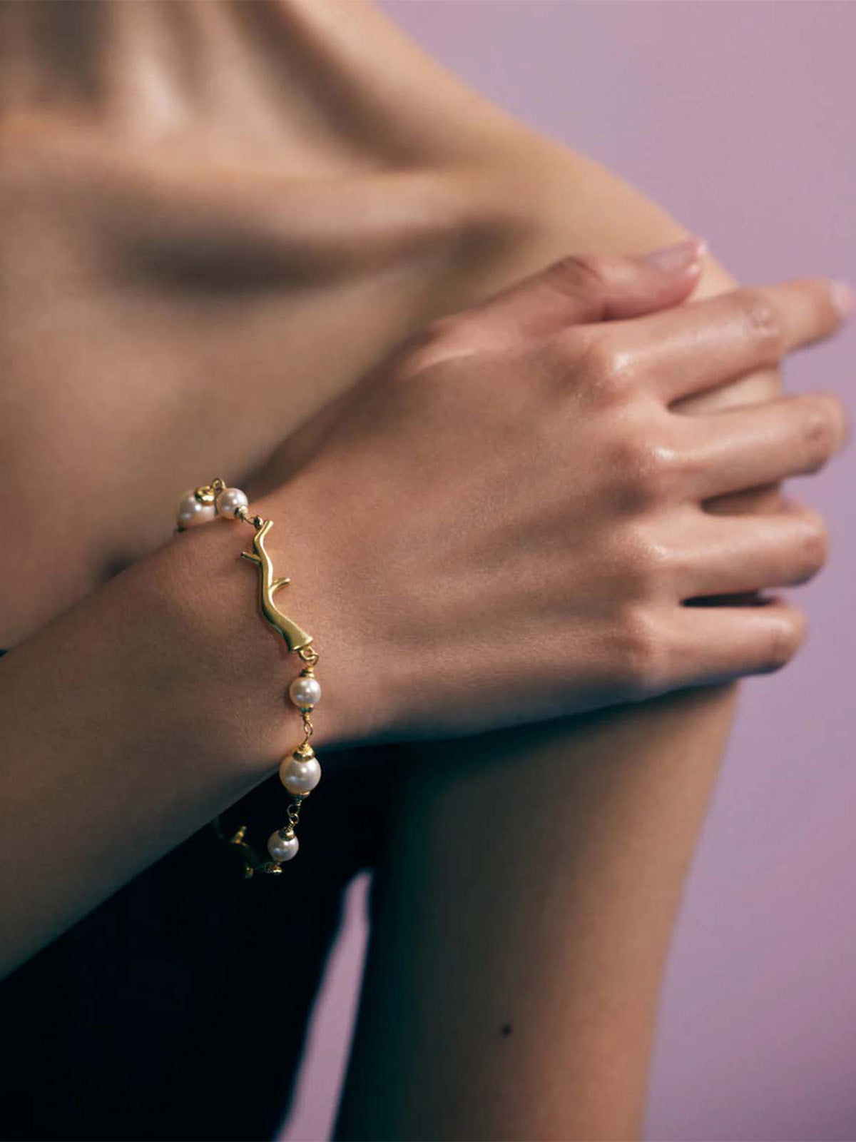 Champagne Pearl & Twig Bracelet