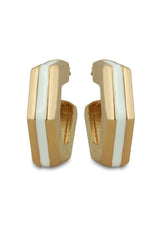 Gold White Enamel Geometric Hoop Earrings