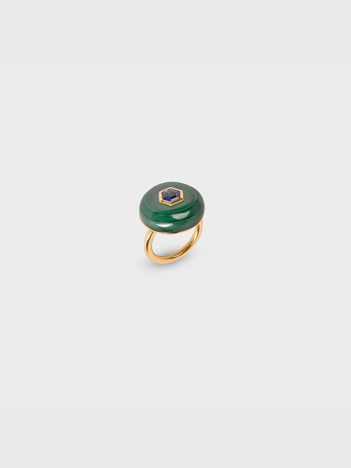Genesis Malachite Round & Kyanite Hexagon Ring