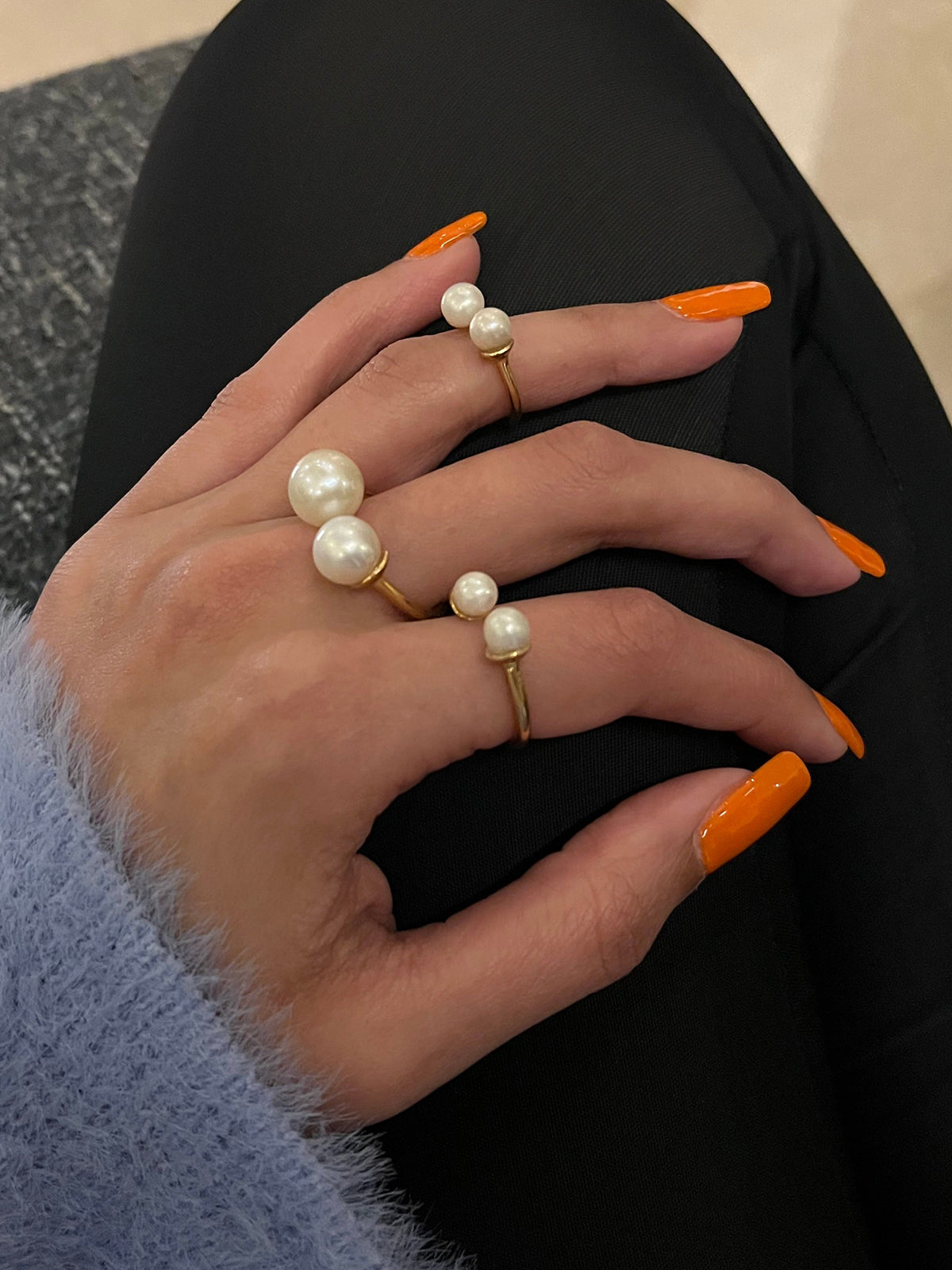Triplet Pearl Ring Set