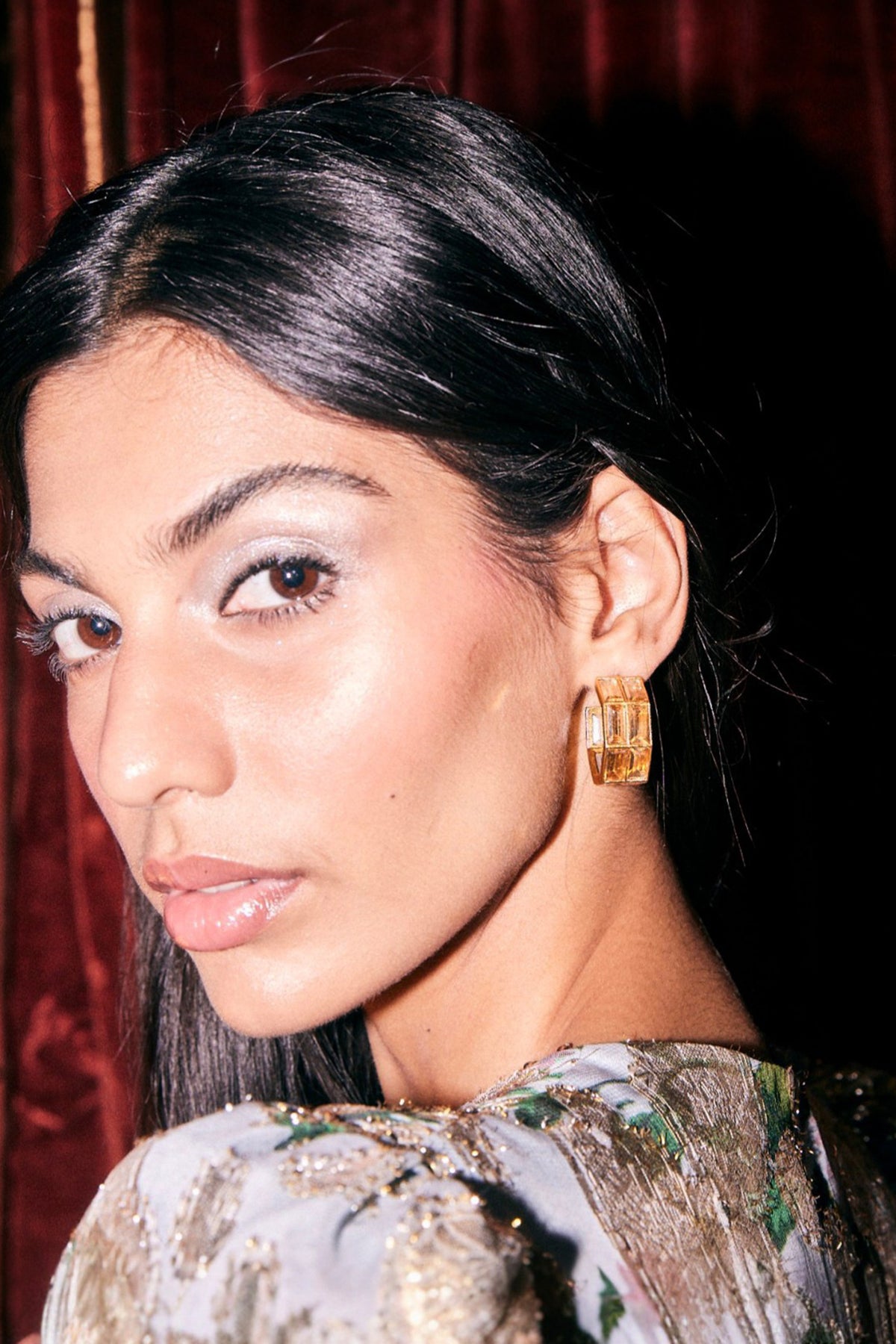 Chandelier Gold Baguette Hoops