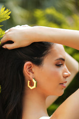 Gold Green Enamel Geometric Hoop Earrings