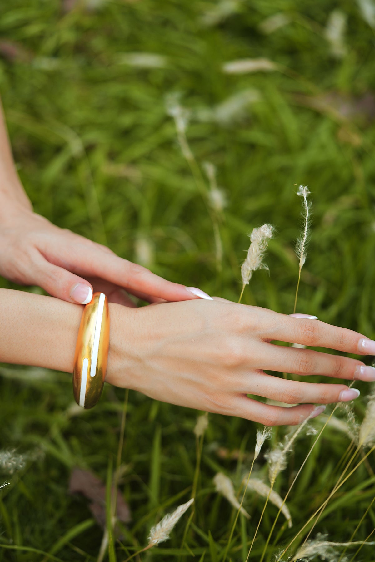 Gold White Enamel Minimal Statement Bangle