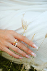 Gold White Enamel Twisted Statement Ring