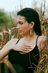 XL Gold Black Enamel Hoop Earrings