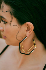 XL Gold Black Enamel Hoop Earrings
