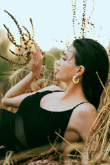 Gold Black Enamel Geometric Hoop Earrings