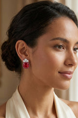 Red Floral Gemstone Stud Earrings