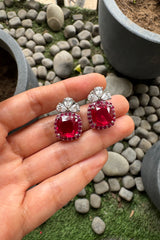 Red Floral Gemstone Stud Earrings