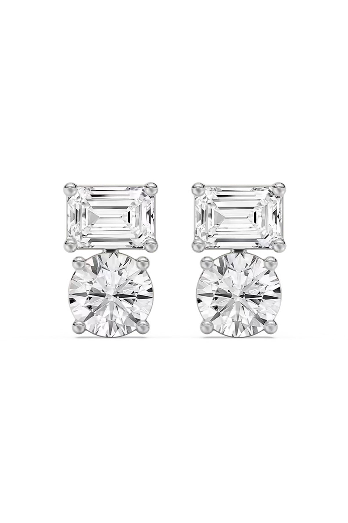 Emerald Cut & Round Solitaire Stud Earrings