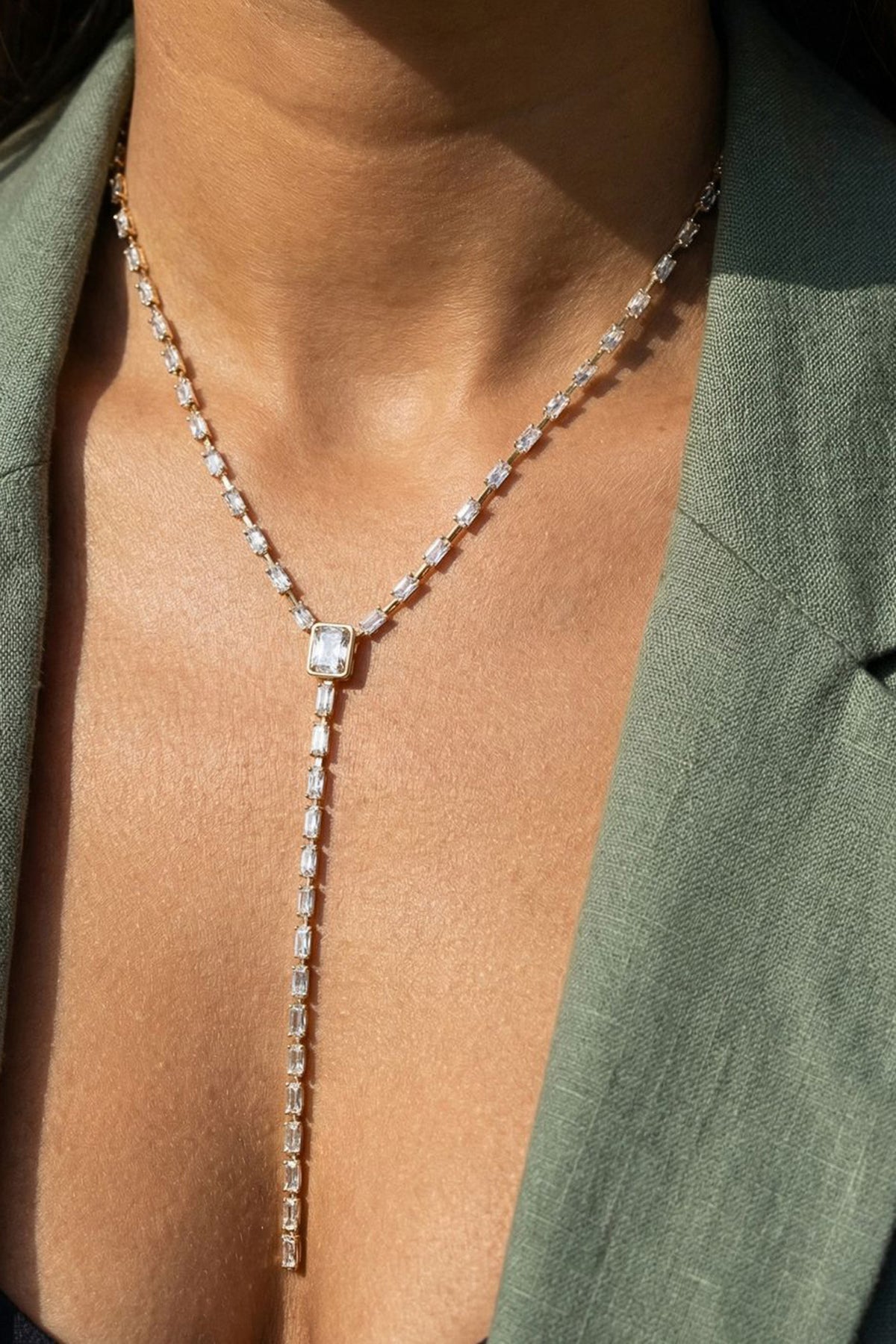 Lustre Line Crystal Tennis Drop Necklace
