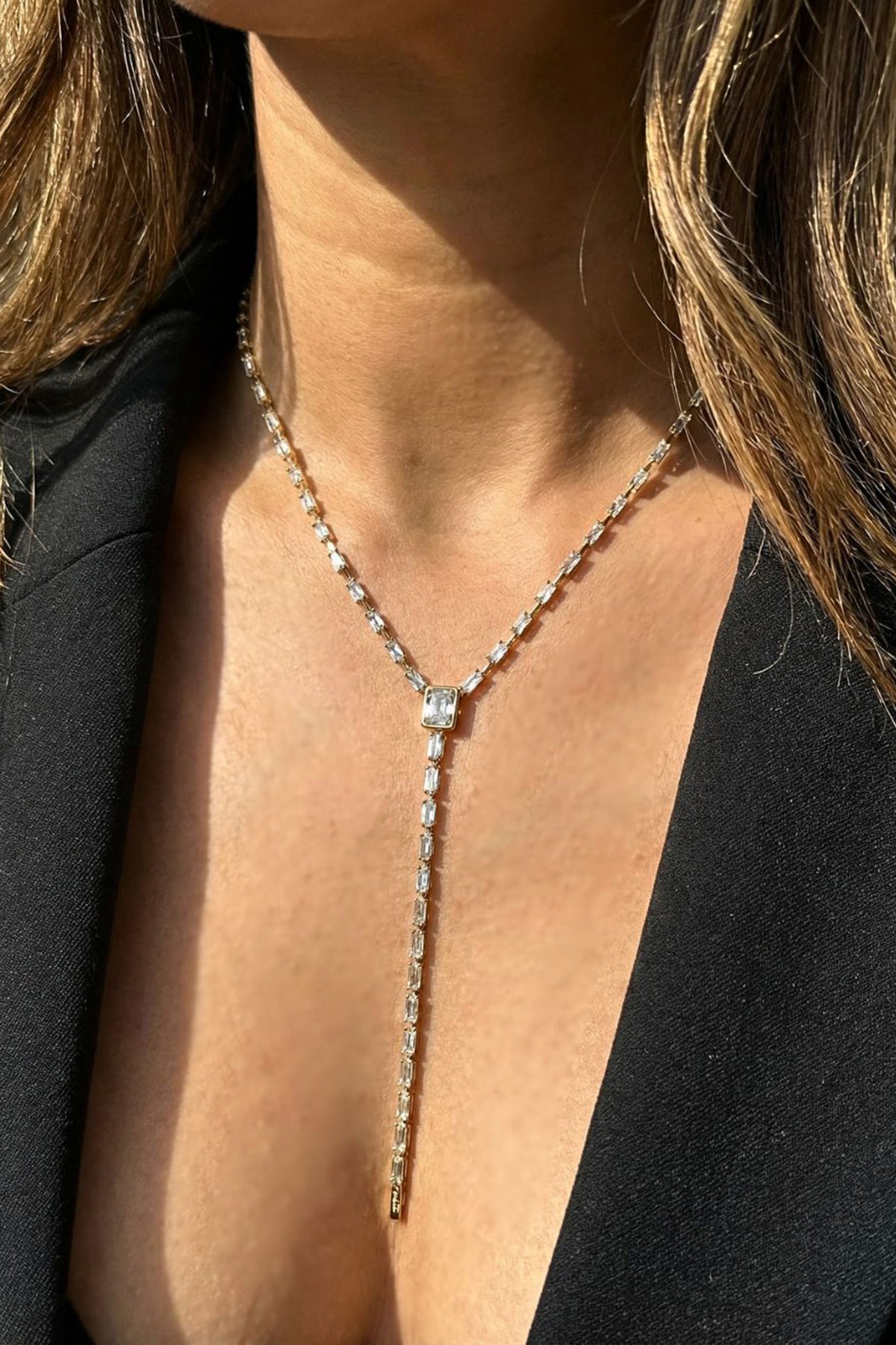 Lustre Line Crystal Tennis Drop Necklace