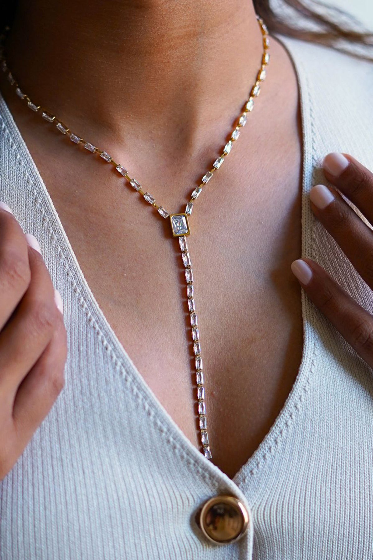 Lustre Line Crystal Tennis Drop Necklace
