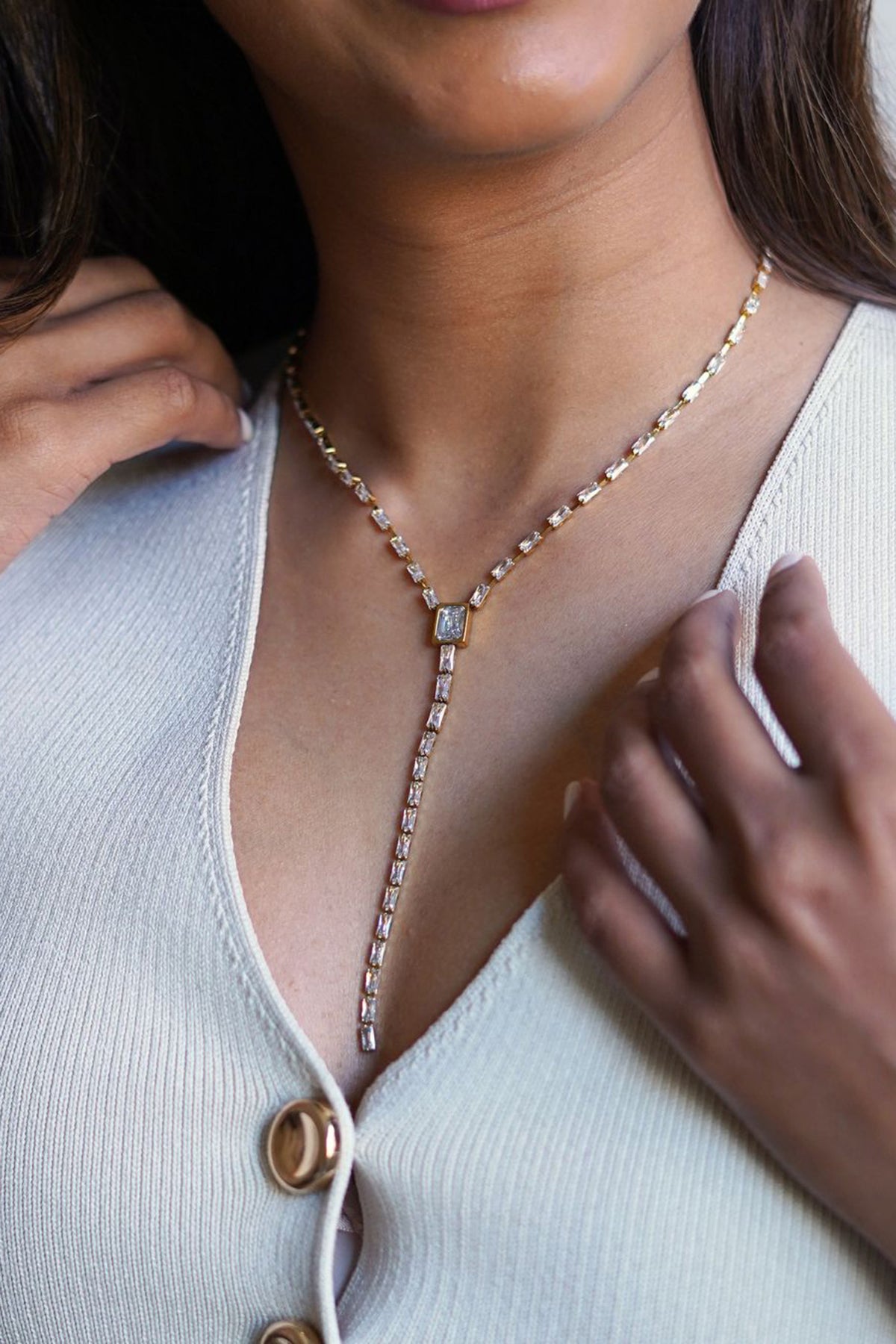 Lustre Line Crystal Tennis Drop Necklace