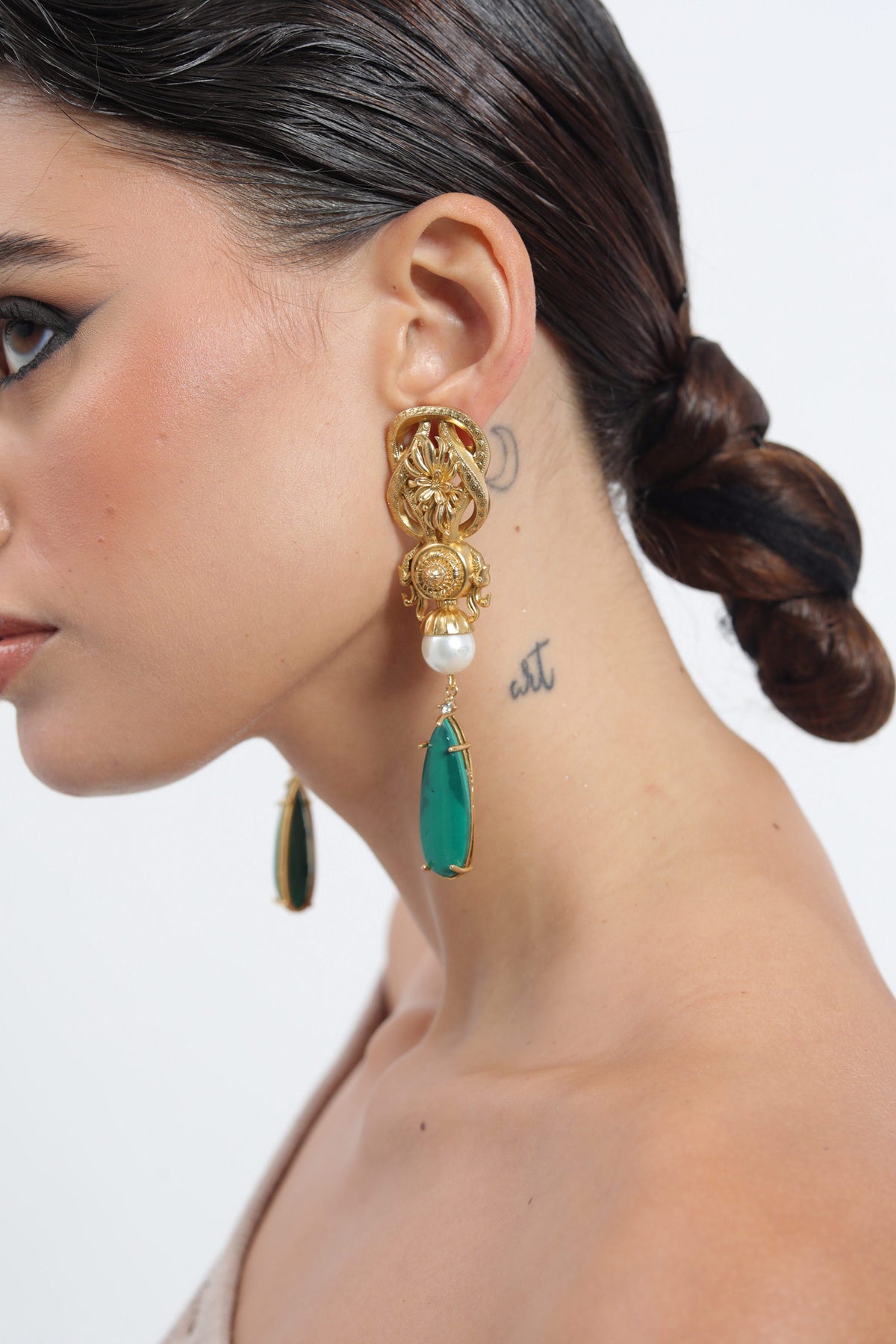 Baroque Pearl & Malachite Drop Earrings