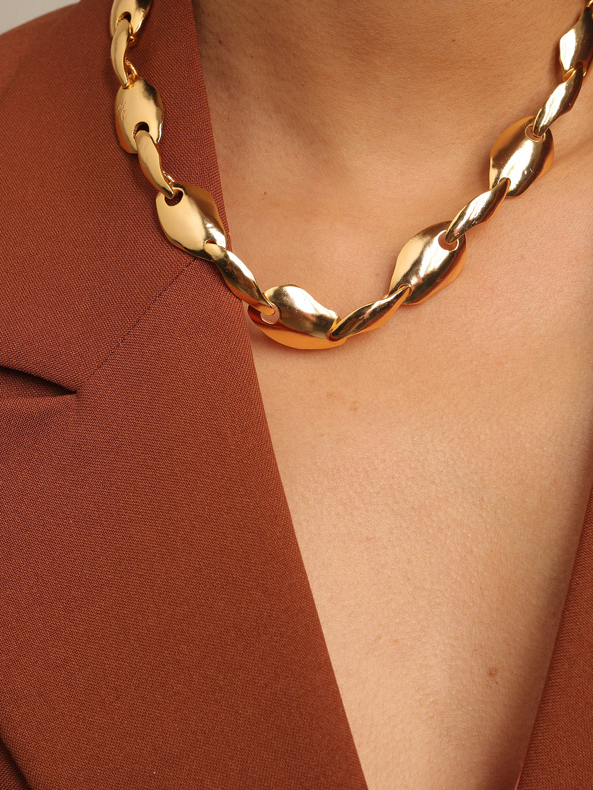 Double Button Gold Necklace