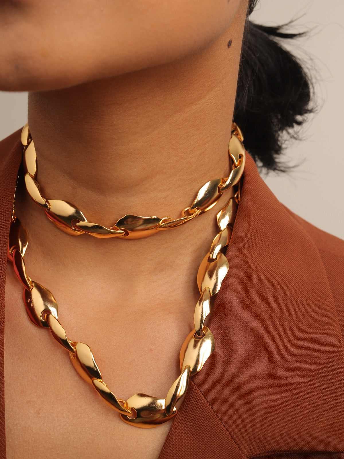 Double Button Gold Necklace