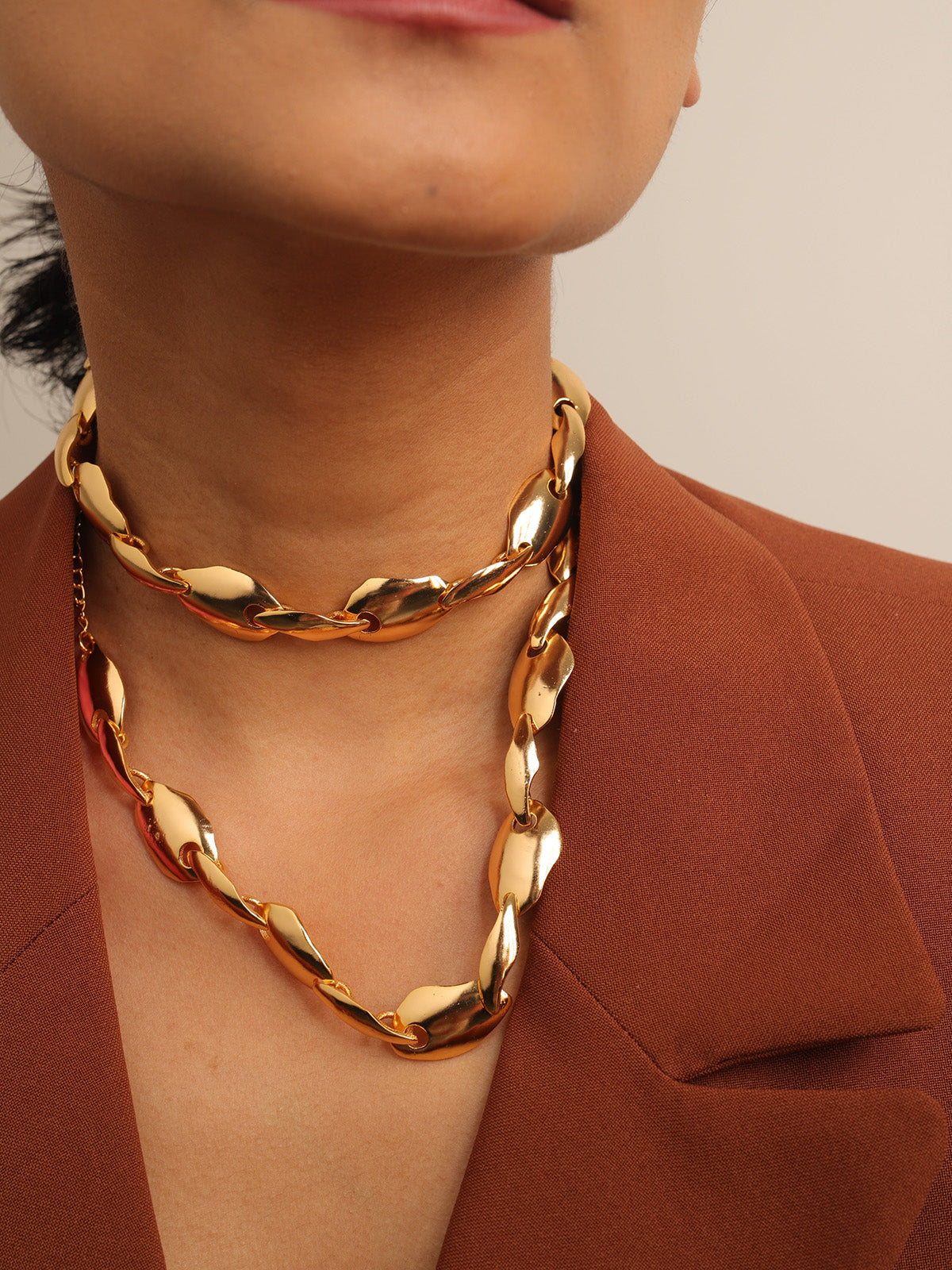 Double Button Gold Necklace
