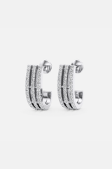 Tri-Pavé Silver Hoop Earrings
