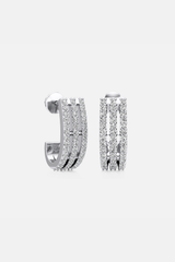 Tri-Pavé Silver Hoop Earrings