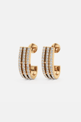 Tri-Pavé Golden Hoop Earrings