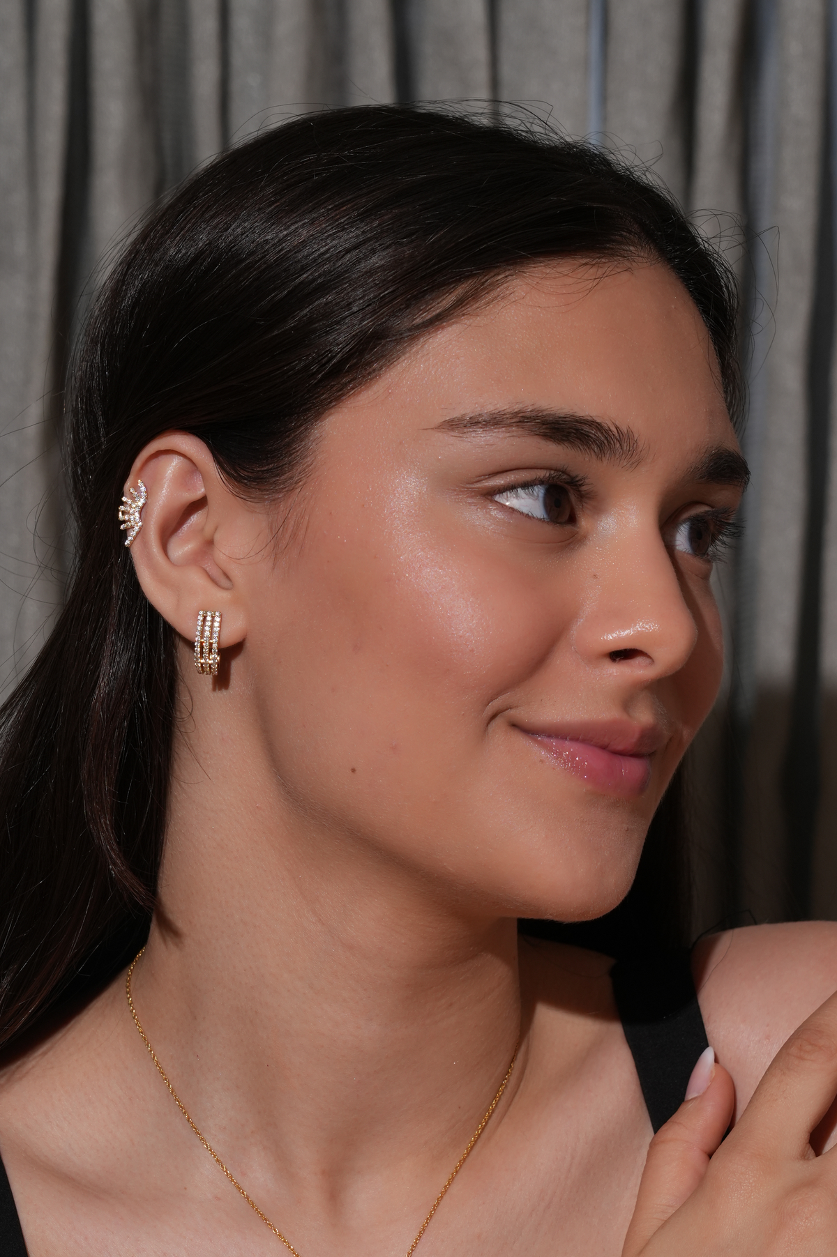 Tri-Pavé Silver Hoop Earrings