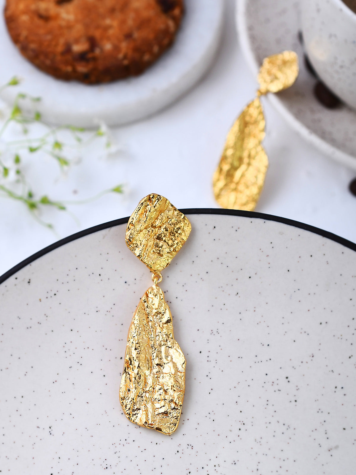 Beaten Gold Drop Earrings