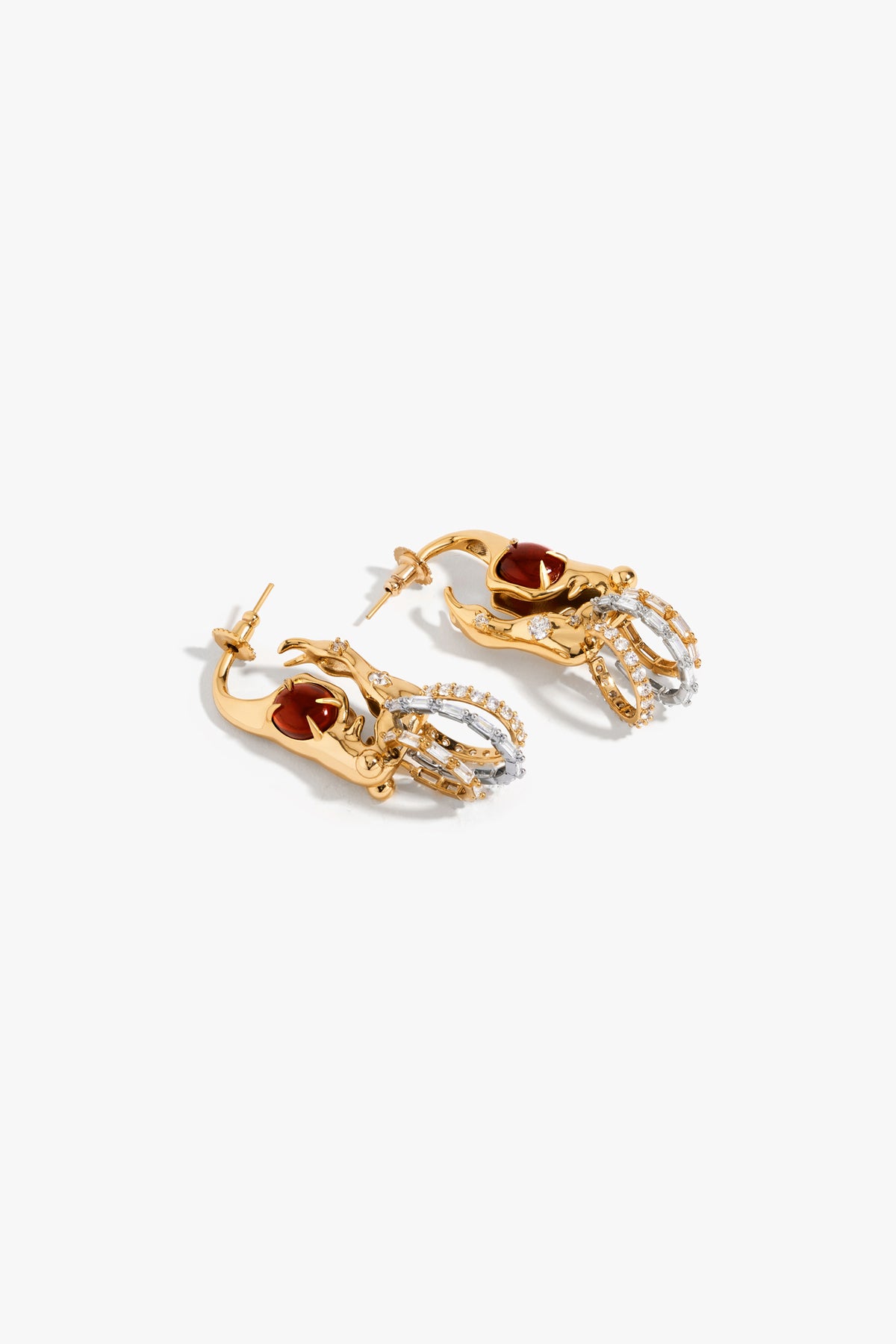 Gold Plated Crimson Crystal Sigil Statement Drop Earrings