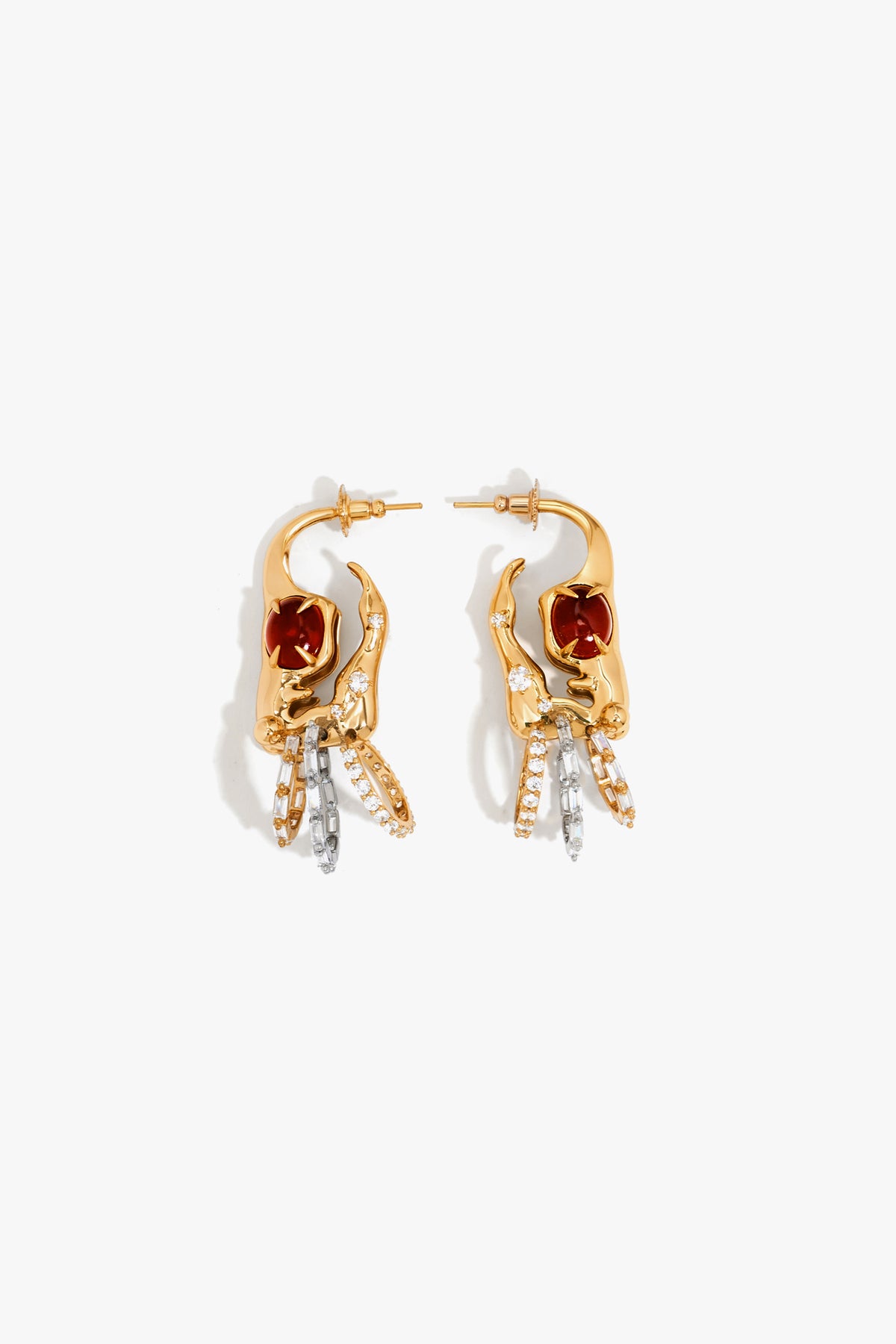 Gold Plated Crimson Crystal Sigil Statement Drop Earrings