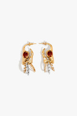 Gold Plated Crimson Crystal Sigil Statement Drop Earrings