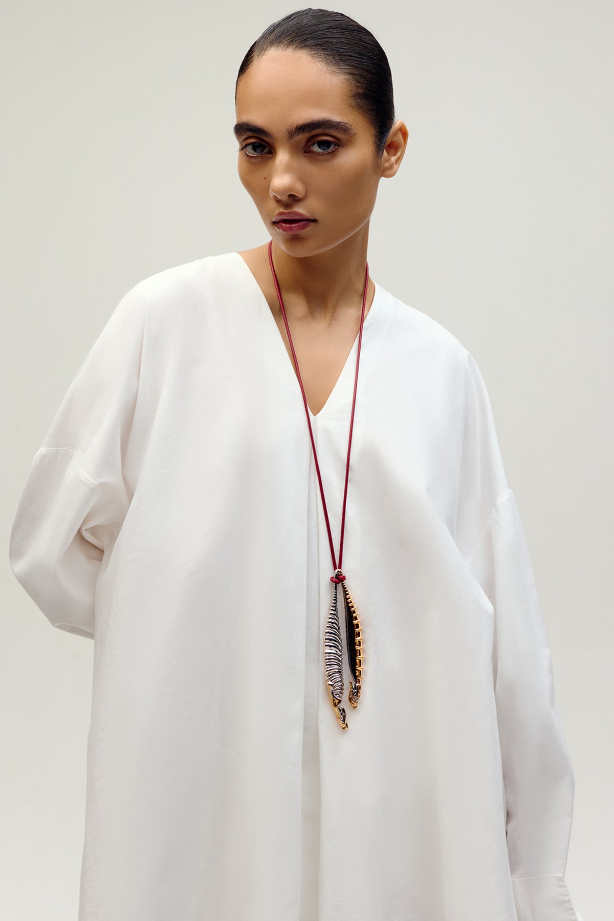 Gold Plated Dual Tone Sculptural Pendant Necklace