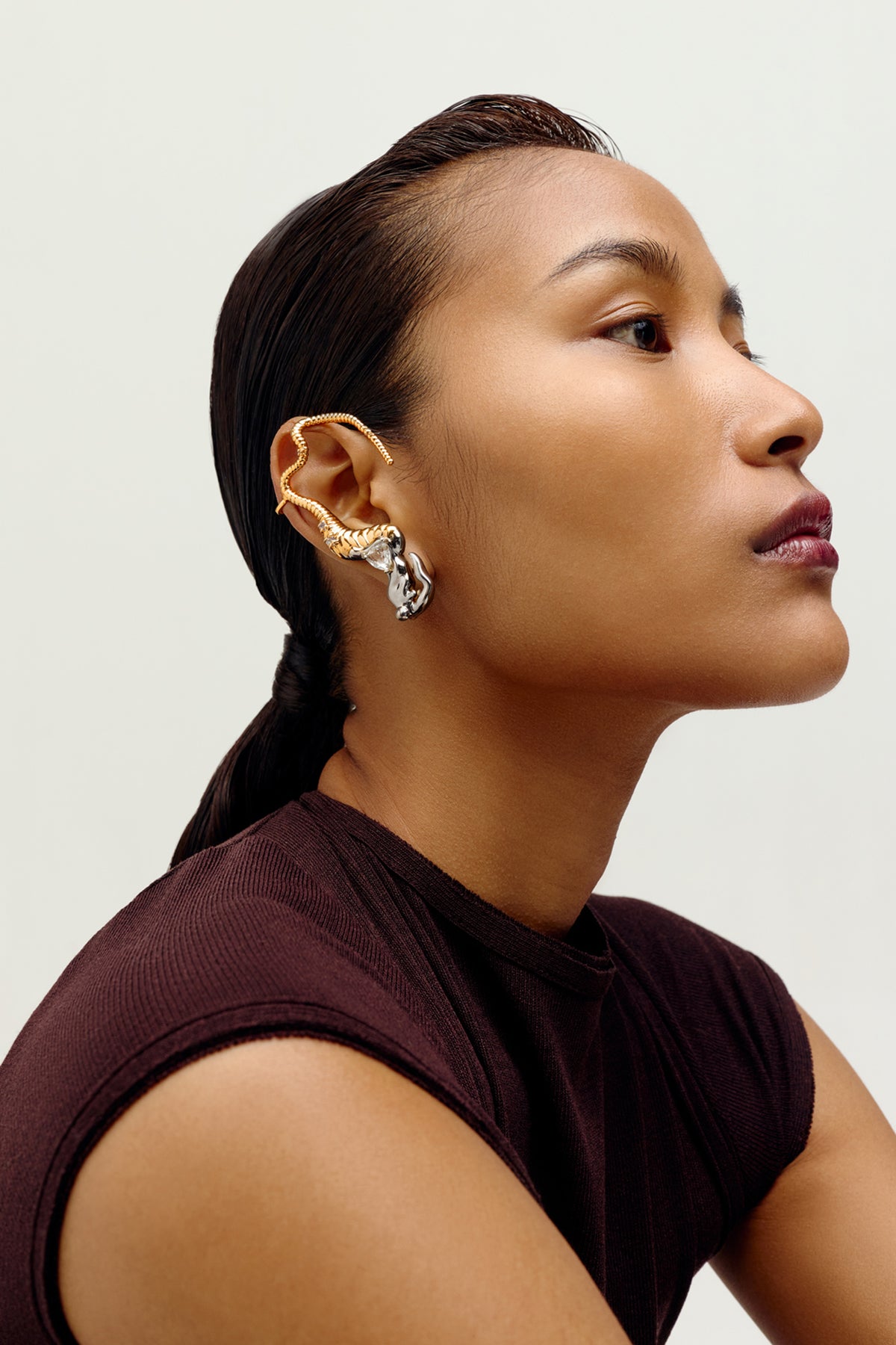 Gold & Silver Tone Sculptural Coil Ear Cuff