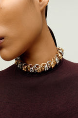 Dual Tone Gold Plated Statement Collar Necklace