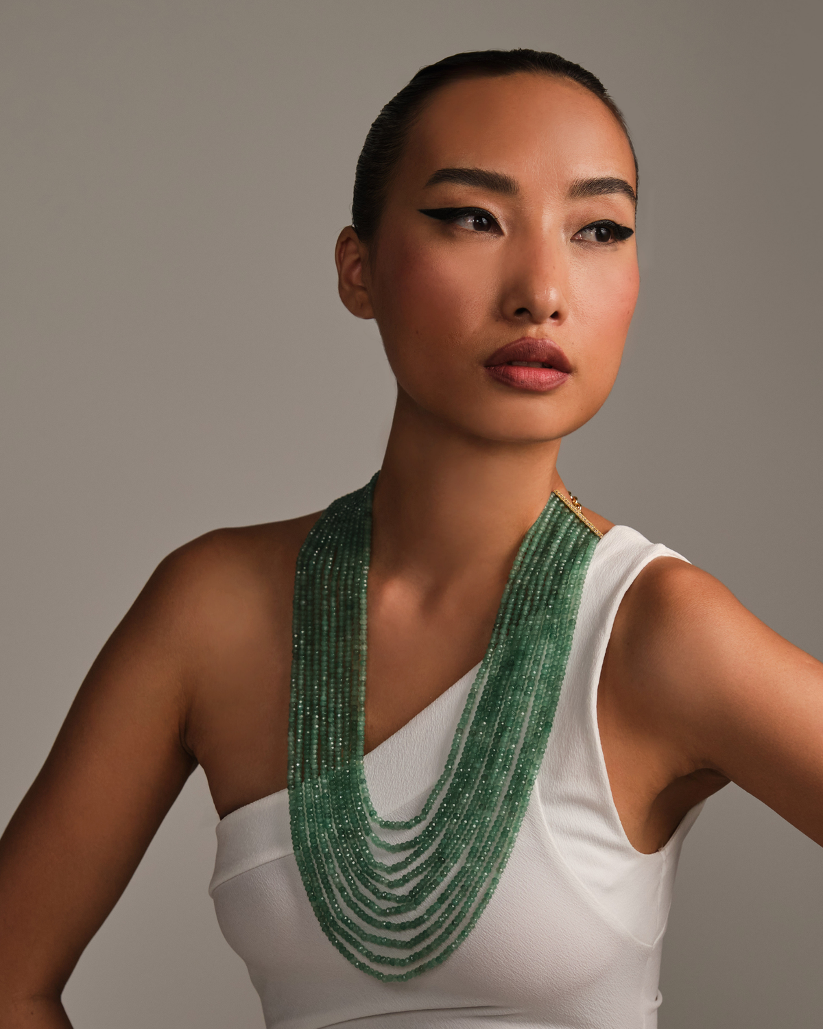 Green Multilayered Long Necklace