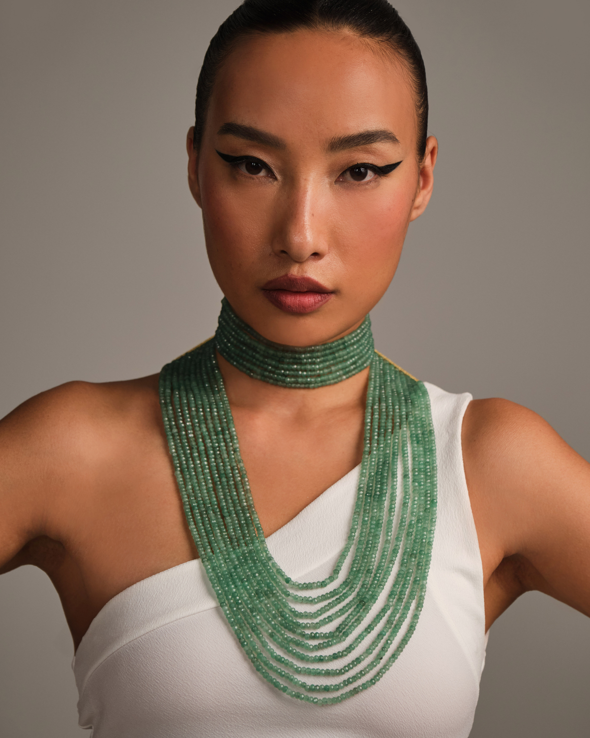 Green Multilayered Long Necklace