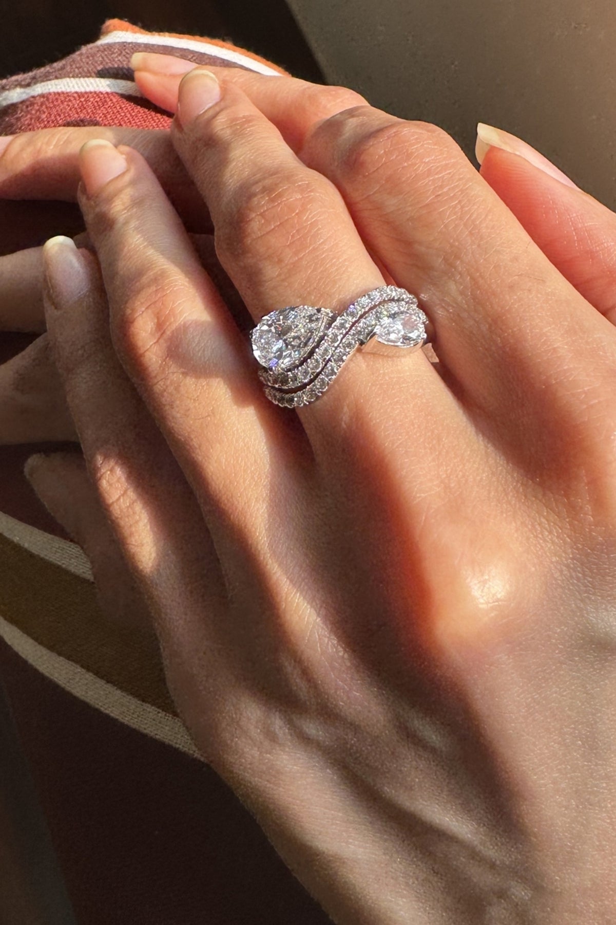 Wave Design Pear Solitaire Ring