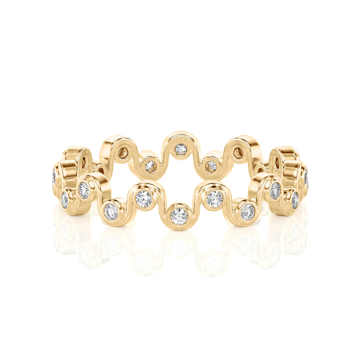 Solid Gold Wavy Diamond Stacking Ring