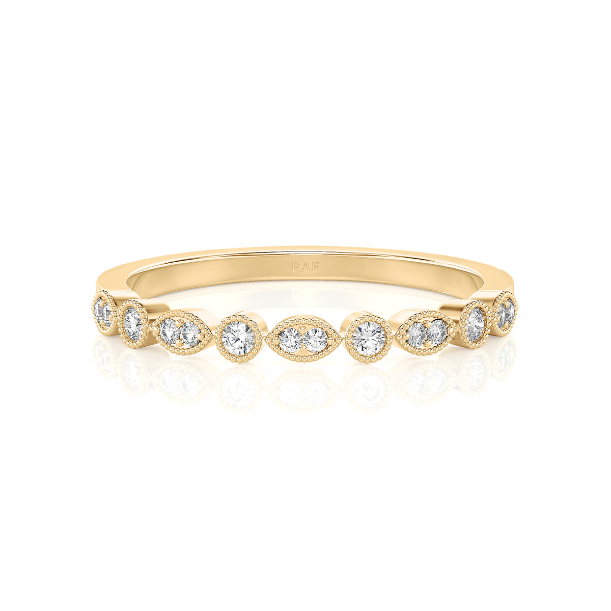 Solid Gold Half Milgrain Diamond Stacking Ring