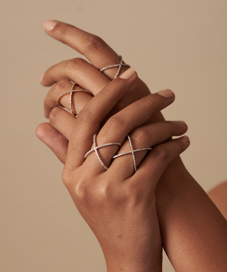Solid Gold Criss Cross Diamond Ring