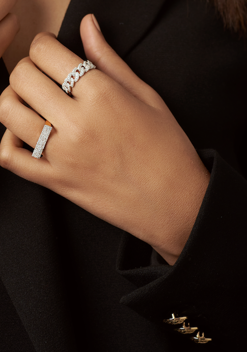 Solid Gold Cuban Link Diamond Ring